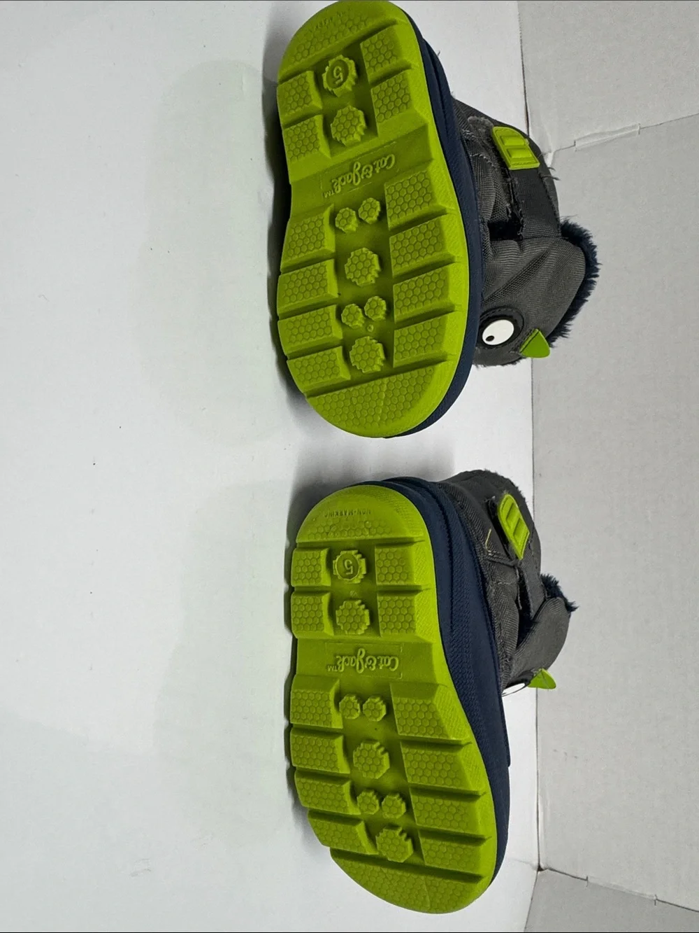 Cat&Jack Kids Monster Winter Boots - Gray & Navy with Lime Accents size 5